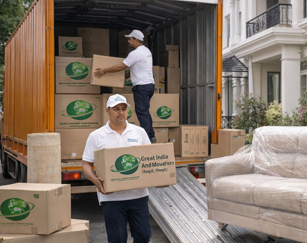 Packers and movers in Rudrapur loading and unloading household items from truck