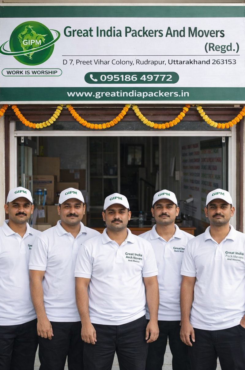 Packers and movers in Rudrapur loading household goods into truck during home relocation